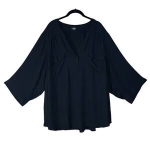 Torrid Harper Georgette Pullover 3/4 Crop Sleeve Blouse Top Black Size 5 5X